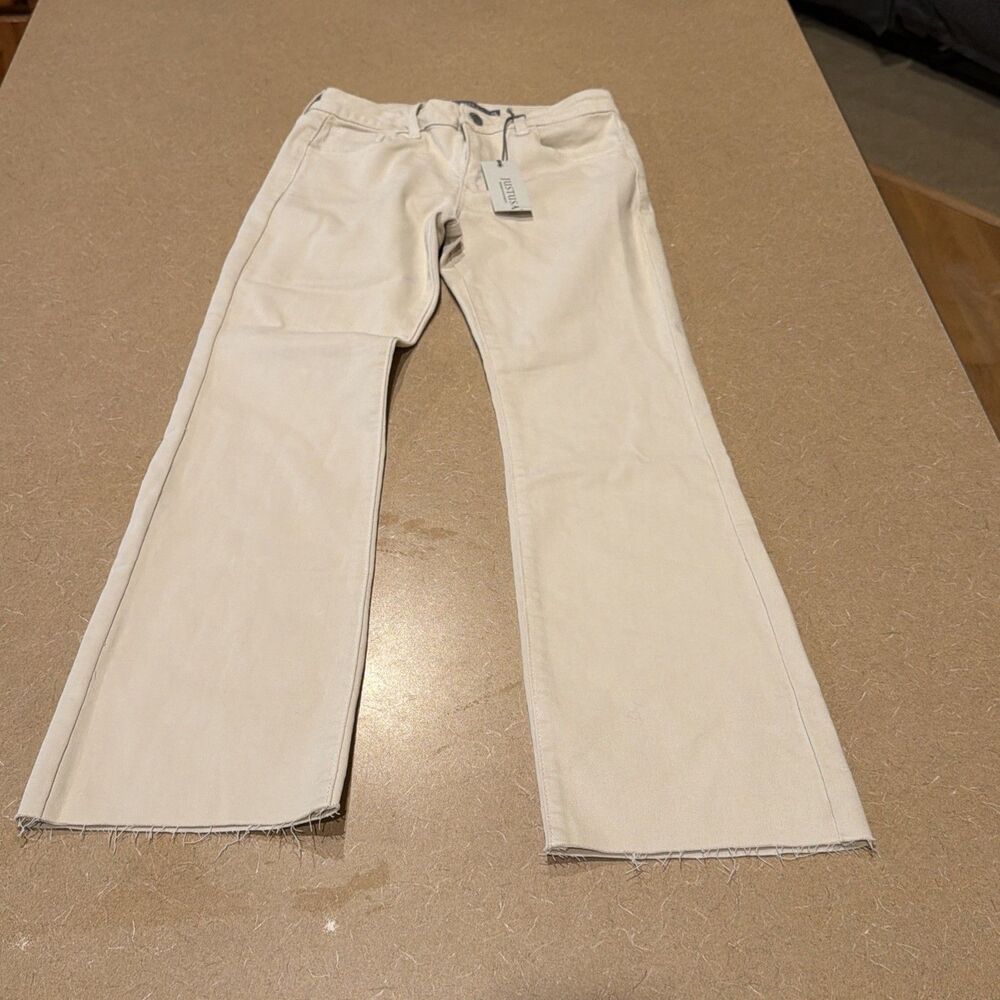 JUSTUSA Kids Girls Khakis Jeans Size 12 New Adjustable Waist Bootcut Frayed Hem